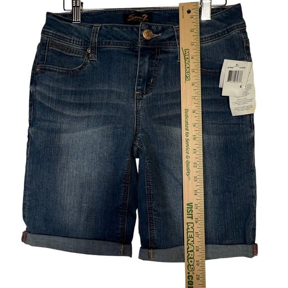 Seven7 Bermuda Denim Shorts Women Size 4 Blue Stretch Whiskers nwt - Picture 7 of 13